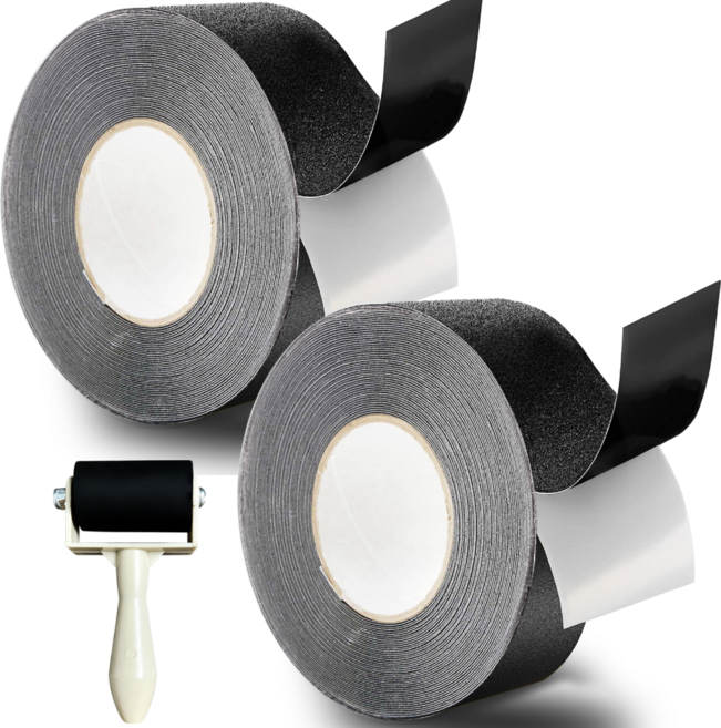 폭 5cm x 길이 10M 미끄럼방지 테이프 욕실 계단바닥 안전 + 롤러 무료 증정, 검정, 2개