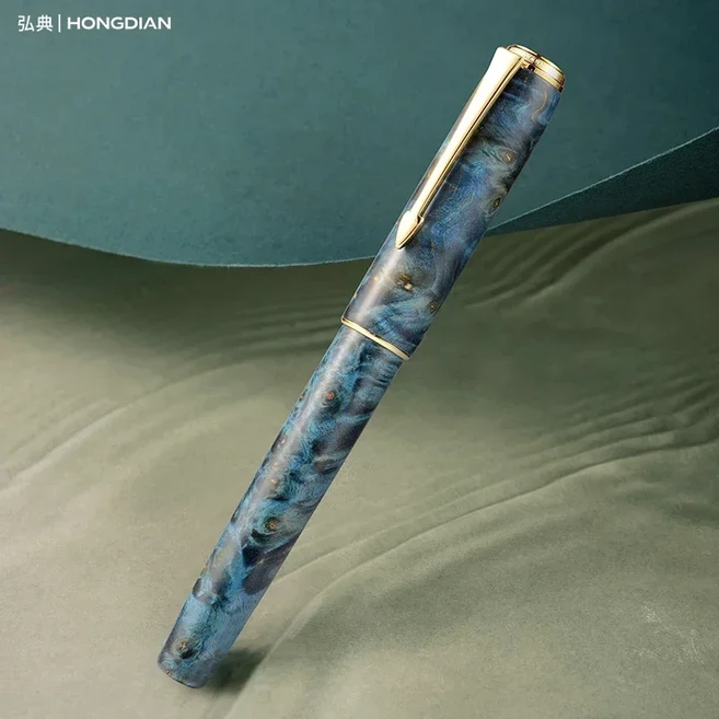 Hongdian A7 안정적인 나무 독특한 질감 만년필 NO.6 손으로 광택 긴 칼 펜촉 비즈니스 학생 쓰기 선물, 02 EF(0.38mm), 01 Blue