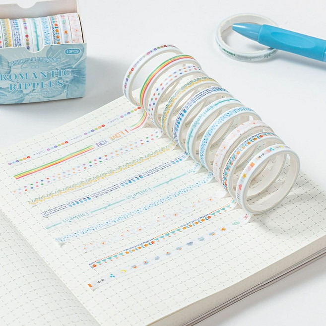올리브파티 빈티지 감성 다꾸 마테 마스킹테이프 5mm 10개 세트, 2세트, 리듬+로맨틱