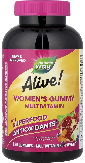 단백질 비타민 철분 마그내슘 칼슘 Nature's Way Alive!® 여성용 종합비타민 구미젤리 혼합 베리 맛 구미젤리 130개 고루고루섭취해주세요, NaturesWayAlive여성용종합비타민구미젤리혼합베, 1개 - 쿠팡