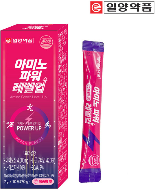 일양약품 아미노 파워 레벨업 복숭아맛 아미노산 보충제, 10개, 7g