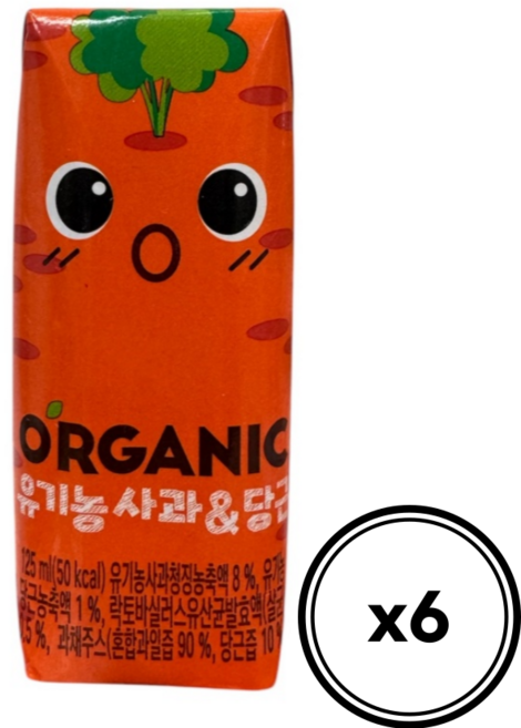 오가닉 크니쁘니 사과 & 당근 주스, 125ml, 6개