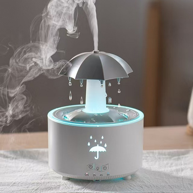 [신상품] 가정용 가습기 회전 빗방울 칠색 무드등 리모컨 가습기, 흰색, 리모콘