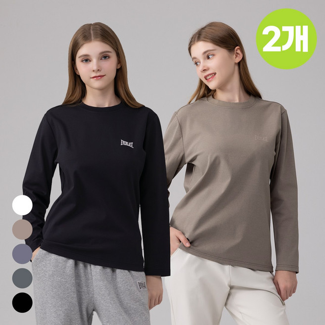 에버라스트 1+1 여성 레귤러핏 긴팔 티셔츠 기본티