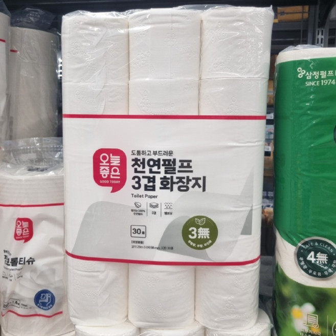 오늘좋은 천연펄프 3겹 화장지, 1개, 30롤