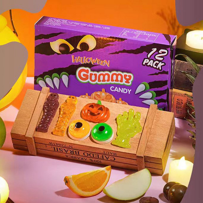 Merero 할로윈 젤리 캔디 - 오싹하지만 귀여운 해골 모양 간식 선물세트, 3개, 144g