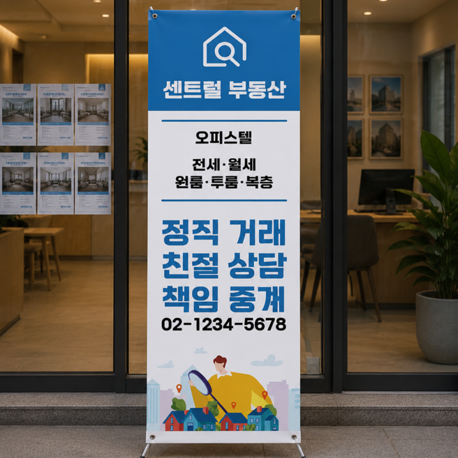 CO-28 오피스텔 부동산 전세 월세 원룸 투룸 복층 디자인 출력 제작 인쇄 PET 페트 메쉬 방수 야외 옥외, 02)무코팅