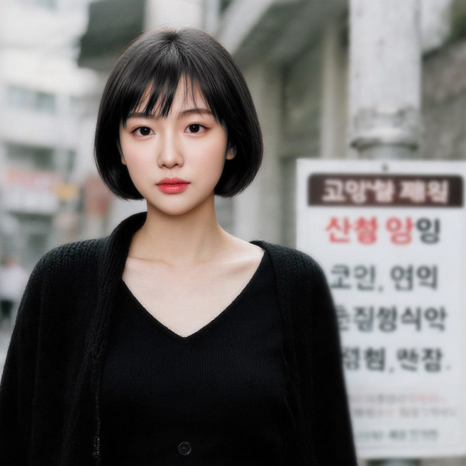 GBKING 수제 보브컷 통가발 단발머리 인모100% 항암가발 전체가발, 1개, 블랙 25cm