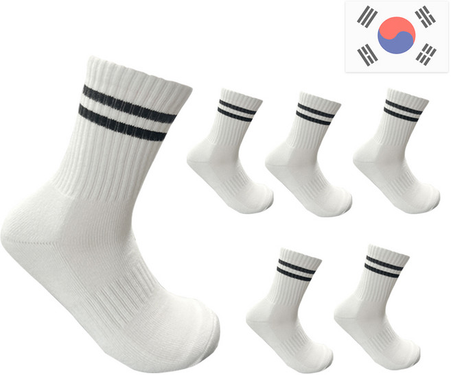 비바슈슈 여성용 쿠션감 폭발하는 진짜 스포츠 스트라이프 중목 양말 6켤레