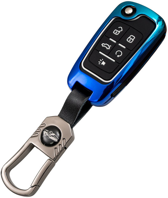 쉐보레 호환 차 케이스 자동차 스마트키 커버 메탈 리모컨 키홀더 차량용품, 폴딩5버튼_MG03, 블루