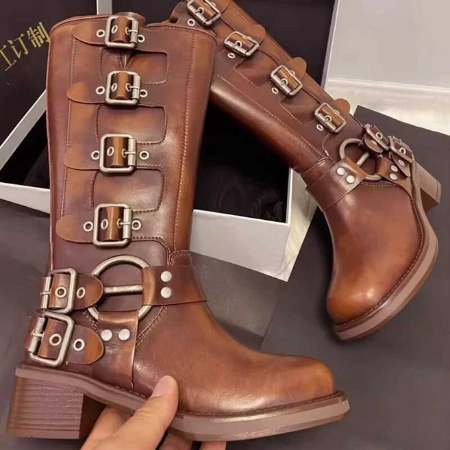 버클롱부츠 카우보이부츠 가을 펑크 블랙 겨울 브라운