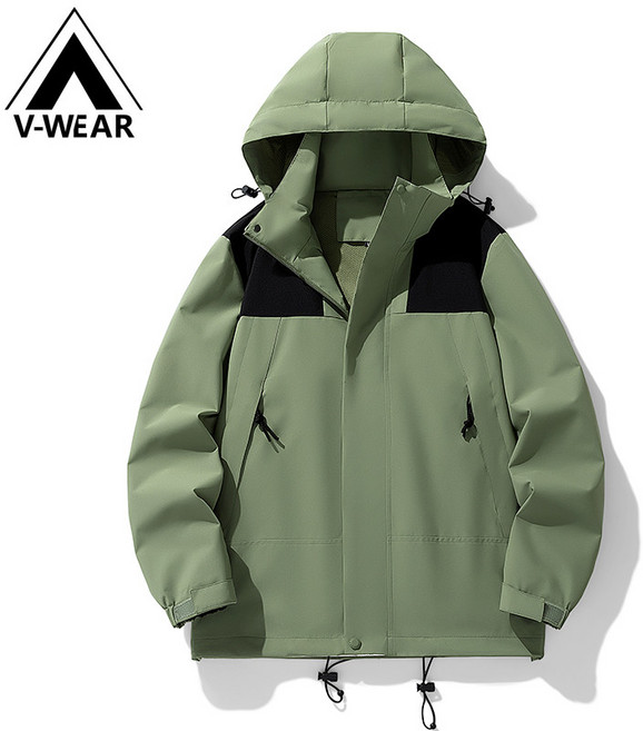 休閒百搭衝鋒衣 男女同款 連帽寬鬆外套 登山外套 防風防水 戶外運動騎行服 淺綠色