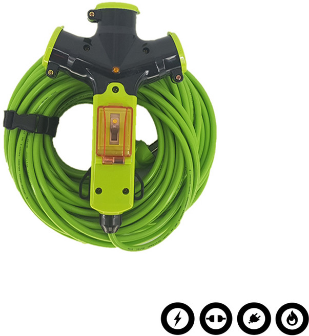 IT 방우형 캠핑 작업 연장선 누전 과부하차단 전선릴 케이블 3구, 1개, 25m