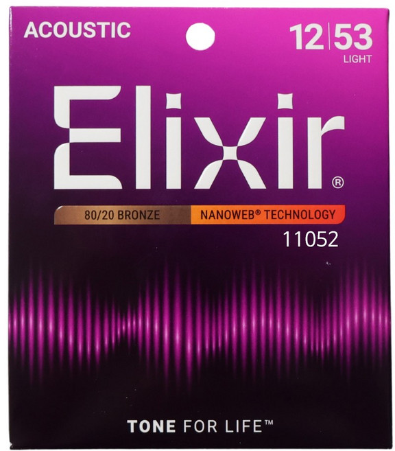엘릭서 어쿠스틱 나노웹 80 20 브론즈 라이트 기타 스트링, 11052, 혼합색상, 1개