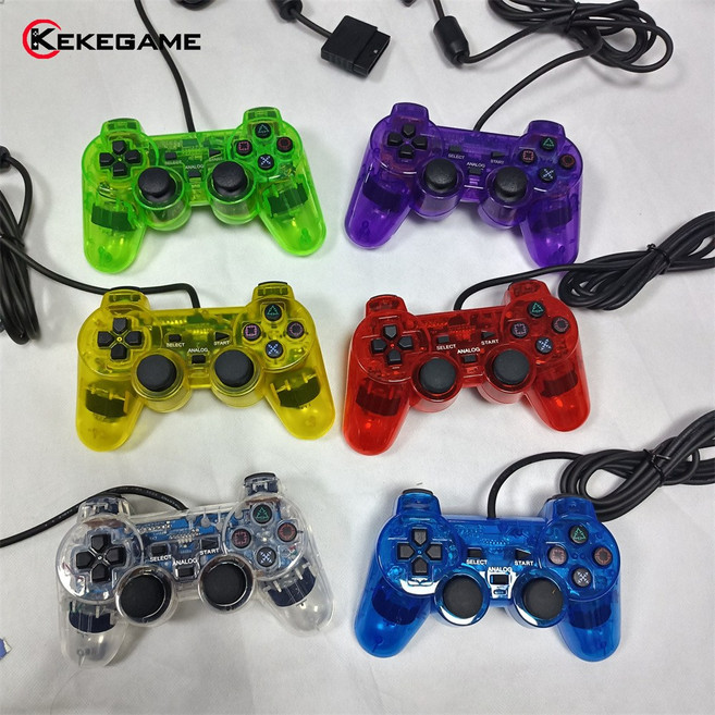 PS2 雙震 有線遊戲手柄, 透明白, 1個, 如圖