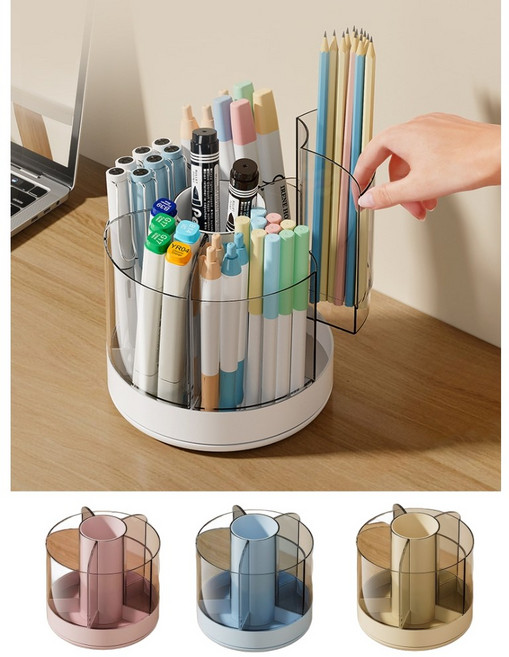 EasyHomey 회전 연필꽂이 볼펜꽂이 아크릴 펜꽂이 360도 회전 다용도 정리함, 2개, 핑크