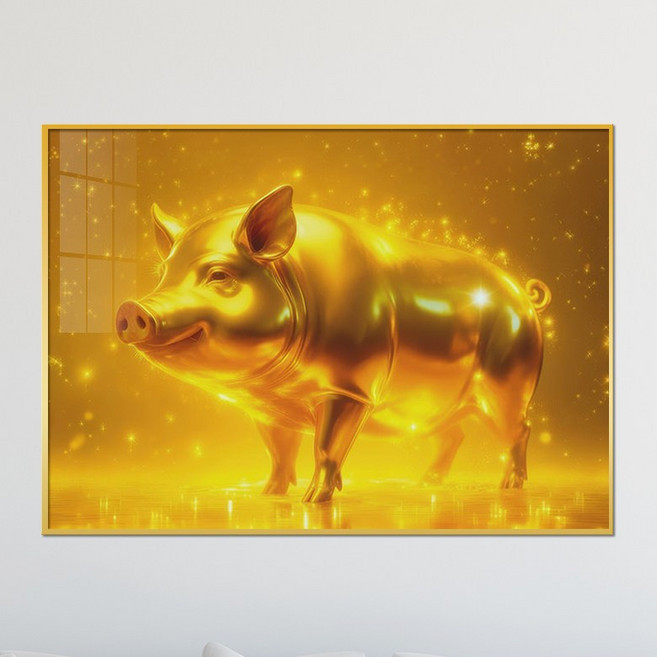 아트블루 신년 새해 복을부르는 황금 성공.번영.행운을 상징하는 재물운 풍수지리 동물 그림 액자, 골드메탈