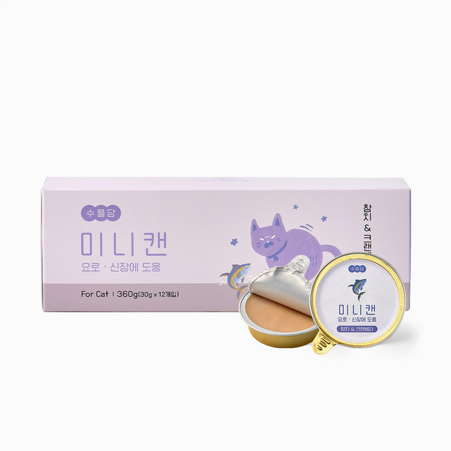 수플담 미니캔 유리너리 고양이 습식 캔 사료 크랜베리, 12개, 30g, 참치