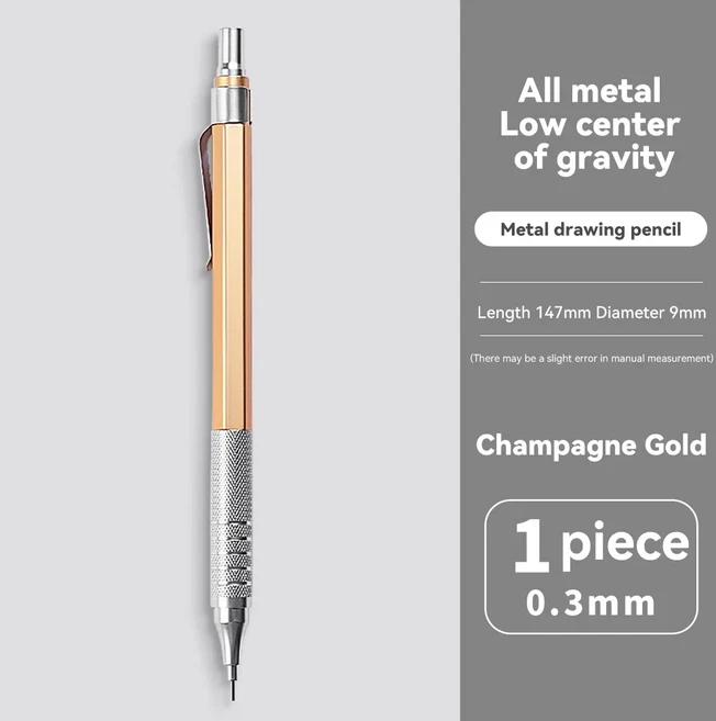 0.3/0.5/0.7mm 로즈 골드 실버 기계식 연필 저중력 금속 자동 그리기 쓰기 편지지 학교 용품6, 08 0.3 Gold