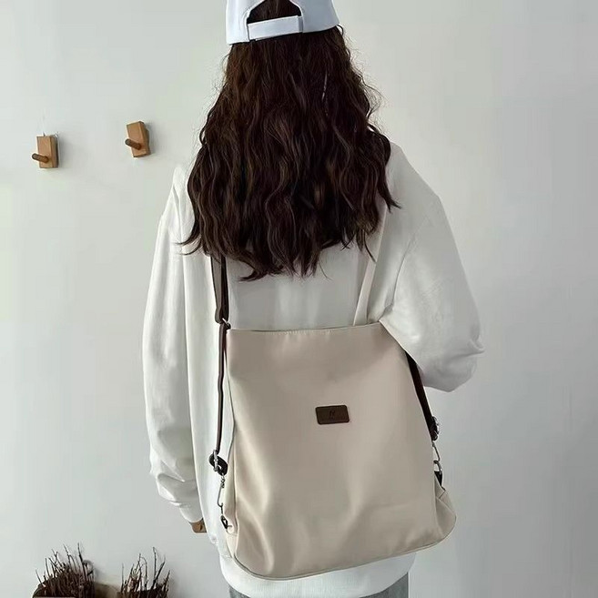 三用帆布背包 單肩斜挎包 大容量學生包, 白色