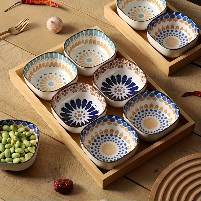 MAKABORO 도자기 나눔접시 일식 가정용 소스 반찬 그릇 간장 양념접시 6ps세트, 6개, 사진색