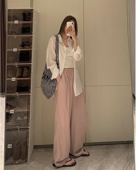 褶皺休閒闊腿褲2025早春韓版肌理垂感高腰顯瘦寬鬆直筒拖地長褲女