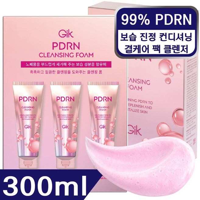 GIK PDRN 보습 진정 딥 클렌징 폼 대용량 클레이 팩 클렌저, 1개, 300ml