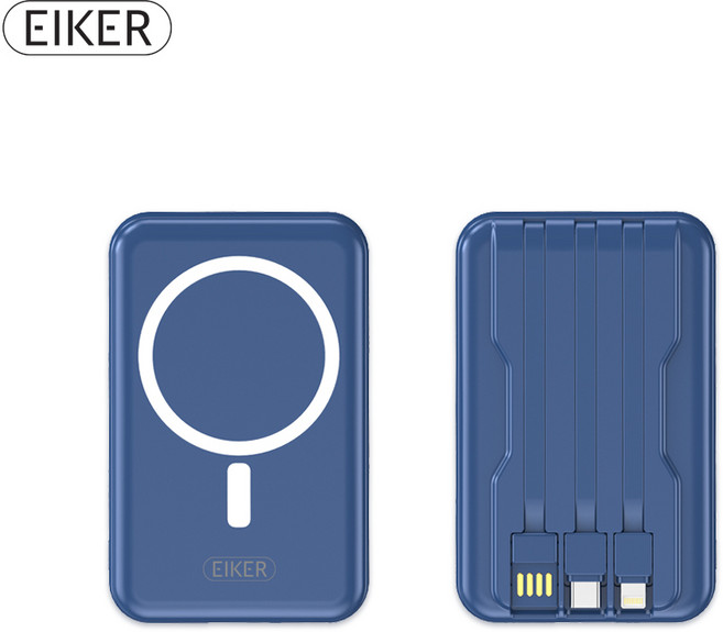 EIKER 맥세이프 마그네틱 유무선 겸용 미니 일체형보조배터리 10000mAh 4 color, 네이비블루