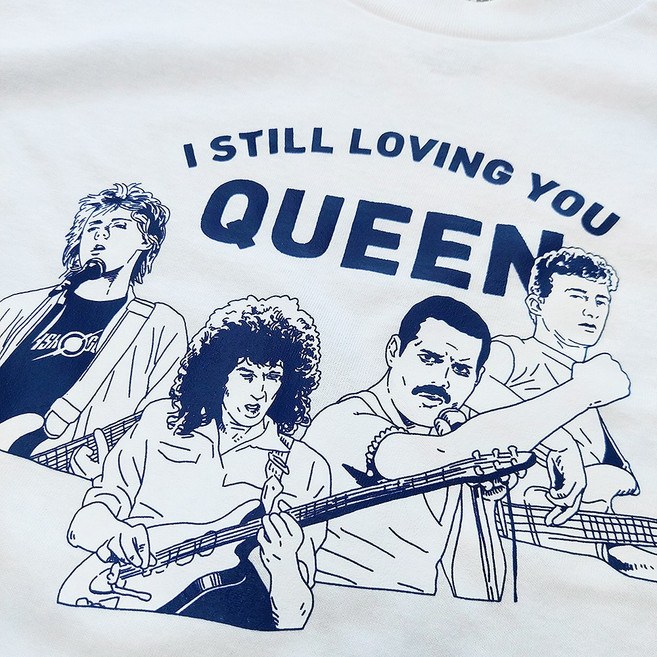 [아트웍스] 012 퀸 QUEEN 퀸일러스트 락밴드 프레드 머큐리 브라이언 메이 뮤지션 일러스트 간지나는 반팔 티셔츠