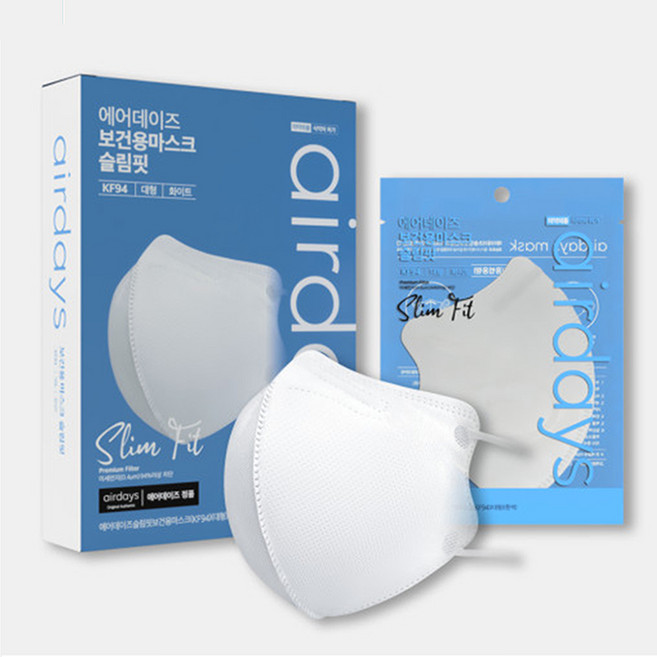에어데이즈 KF94 슬림핏 새부리형 보건용 마스크 대형, 화이트, 1개, 10개입
