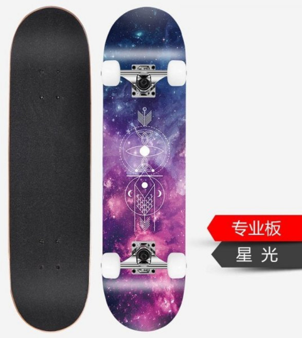 103400 롱보드 스케이트보드 학생 초보자 스트릿 프로페셔널, 별빛 이중 로커가 깜박이지 않습, 1개