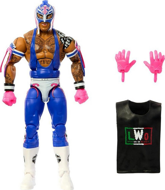 정품++ 마텔 Mattel WWE Top Picks 엘리트 액션 피규어 및 액세서리 세트 레이 미스테리오 15.2cm(6인치) 수집용 교체 가능한 손 링 기어 25개의 관절