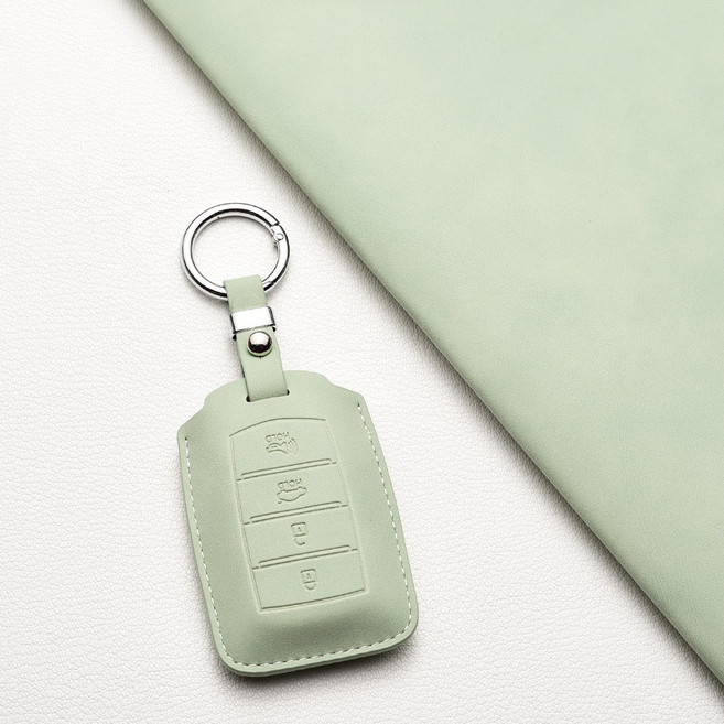 제네시스 차량용 키커버 (G70/EQ900/G80/G90/GV70/GV80 호환) - 고급 양가죽 내구성, 제네시스 A 타입(4버튼), 연두