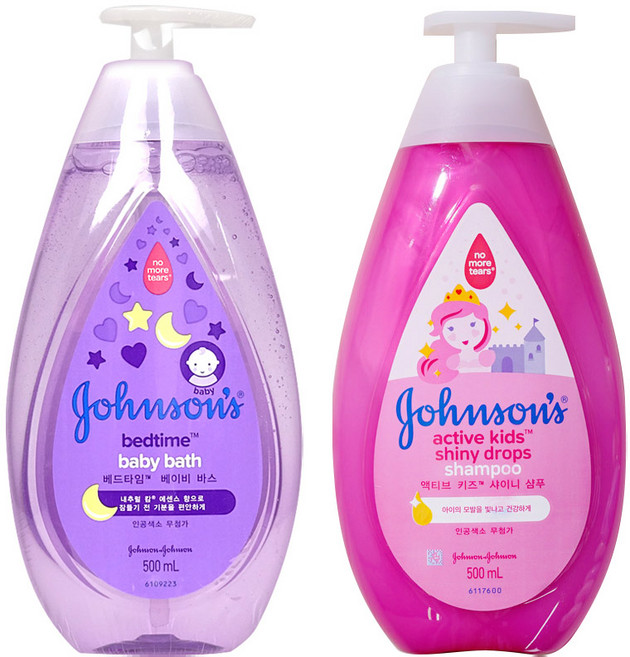 존슨즈베이비 베드타임 베이비 바스 500ml + 액티브 키즈 샤이니 샴푸 500ml, 1세트