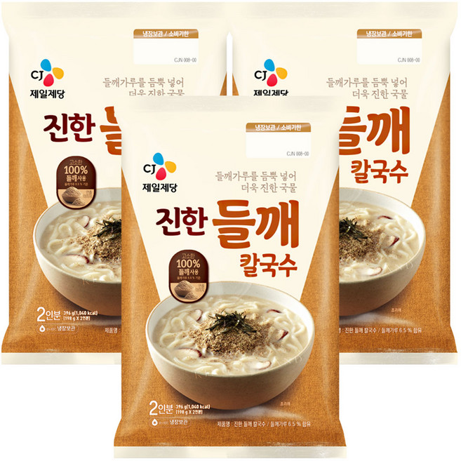 CJ 진한 들깨칼국수, 3개, 396g