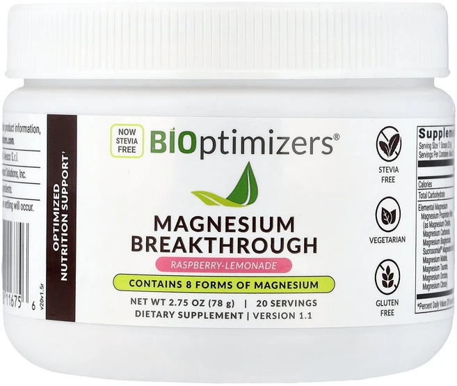BIOptimizers 마그네슘 Breakthrough 라즈베리-레모네이드 134g(4.7oz) BIOptimizers (바이옵티마이저스), 133 g, 134g, 1개 - 쿠팡