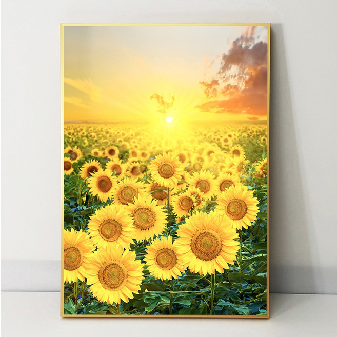 화색갤러리 풍수그림 아침햇살 가로 세로 해바라기 그림 액자 프리미엄 캔버스천으로 인화, 골드무광A1(59.4cmx84.1cm)