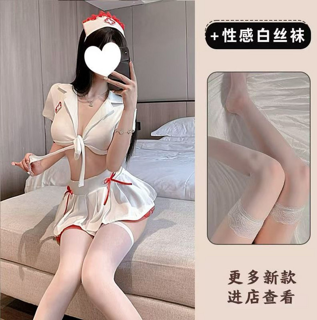 性感角色扮演誘惑可愛系帶免脫護士服, 1個, 護士制服【白色絲襪】均碼【70-130斤】