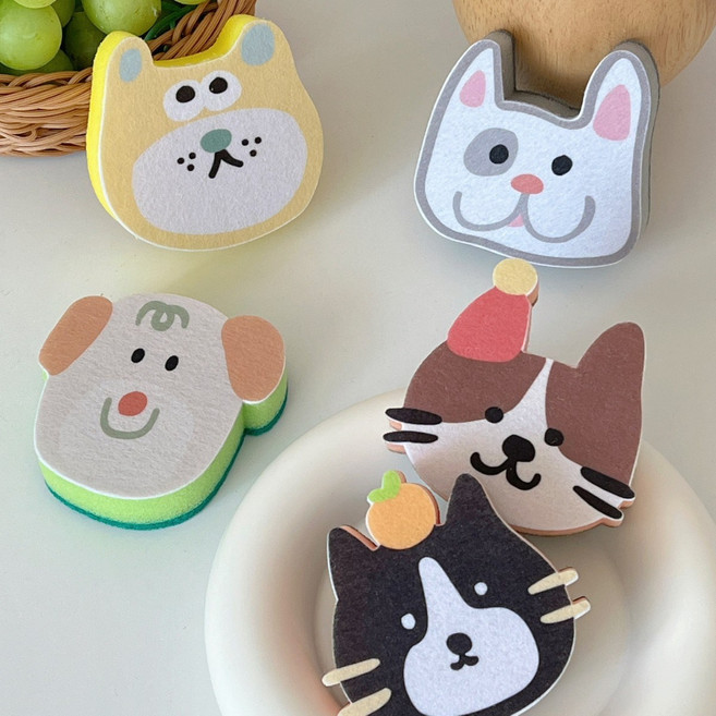 캐릭터 수세미 예쁜 주방수세미 친환경 집들이선물 설거지 수세미 주방청소용품, 1개, 흰강아지