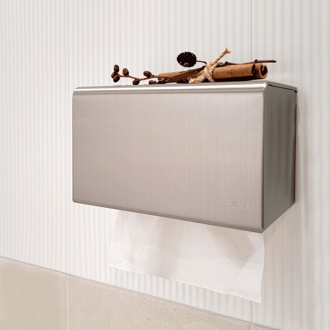 무광실버 화장지 케이스 핸드타올 디스펜서 스텐 휴지걸이 무타공 벽부착, 2)스텐 핸드타올 케이스, 1개