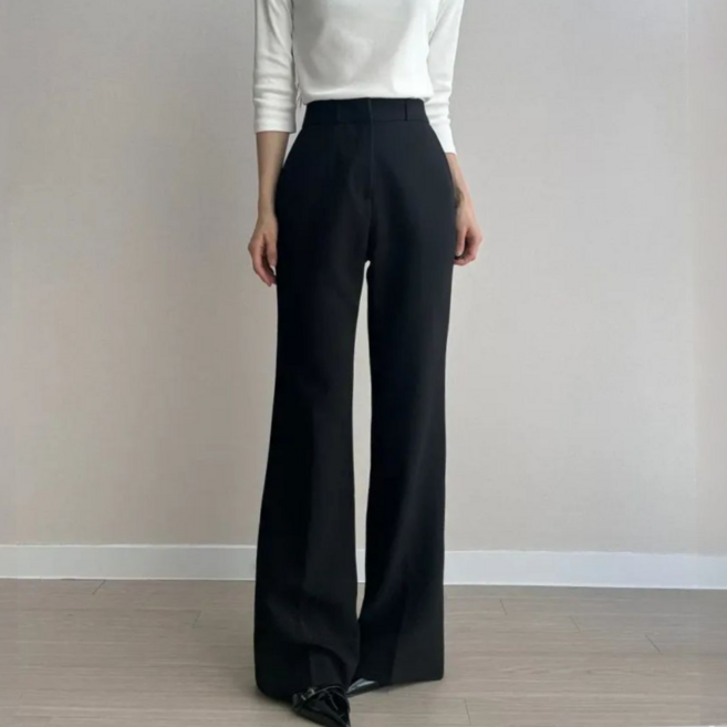 파츠 수선없는 숏 롱 기장선택 여성용 슬림 세미 부츠컷 슬랙스 오피스룩 하객룩 허리밴딩 주름방지 팬츠
