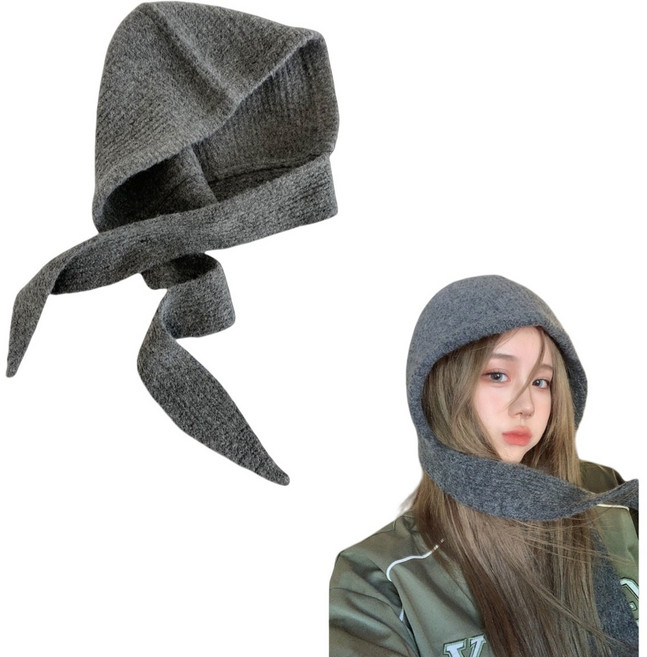 케이엠 겨울 니트 바라클라바 후드넥워머, 1개, 회색