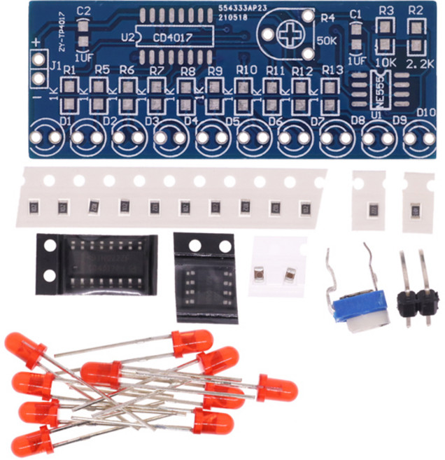 세트 커패시터 모듈 키트 플로우 발진기 시그널 보드 제어 NE555 러닝 전자 LED 시계 DIY 라이트 CD4017 생산, SMD, 1개