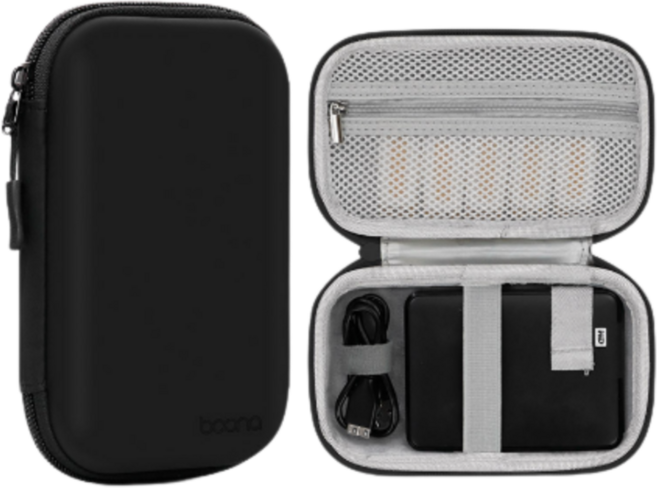 더심플러 휴대폰 보조배터리 / 외장하드(2.5 인치) 케이스 / 휴대용 외부 출장 대용량 스토리지 파우치 / 학교 회의 출근 조별과제 발표 필수품 / 입사 퇴사 선물, 고급 PU가죽 (블랙), 1개