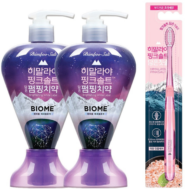 LG 생활건강 히말라야핑크솔트 바이옴 펌핑치약 285gx2개+칫솔 1입, 2개, 285g