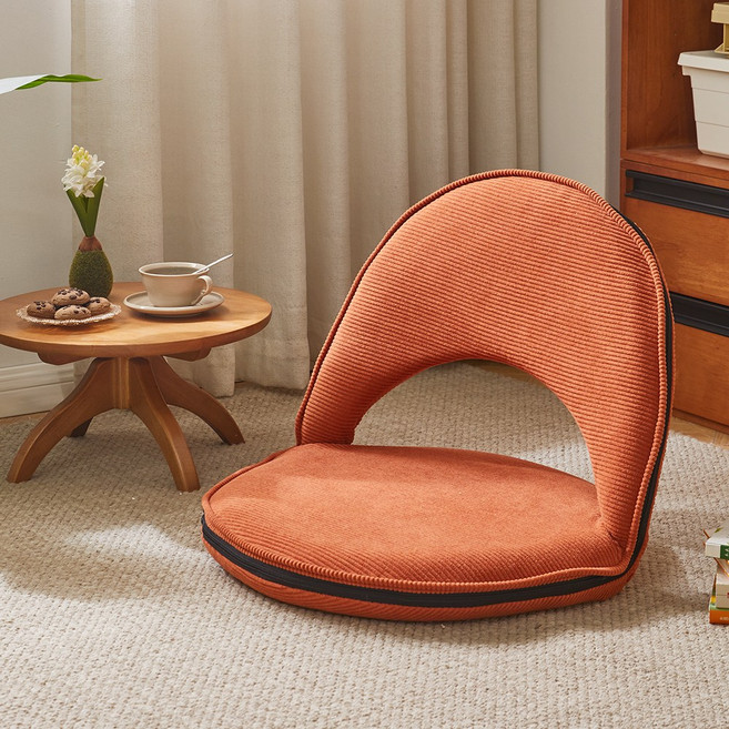 에코 소라노 좌식 의자 두꺼운 바닥 의자 등받이 접이식 의자, 오렌지, 1개