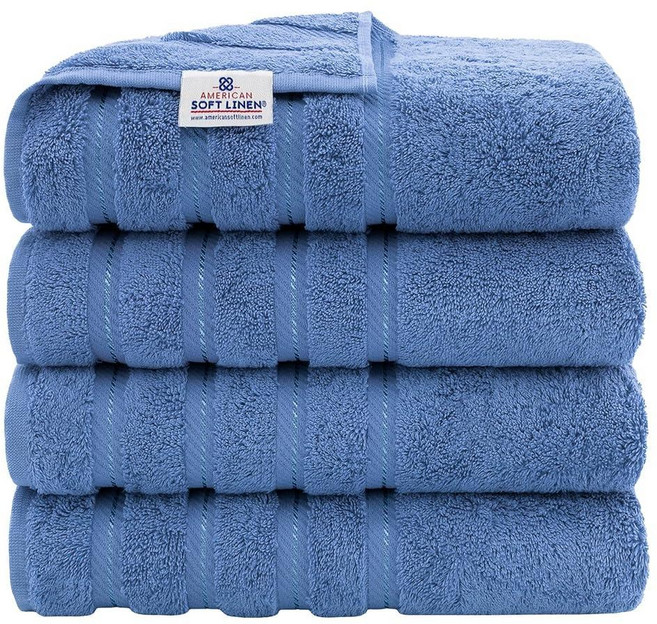 American Soft Linen 욕실용 럭셔리 수건 600 GSM 100% 면 4피스 터키산 워시 천 세트 몸과 얼굴용 33 x 33cm(13 x 13인치) 부드러운 걸, 27x54" BATH Towel Set
