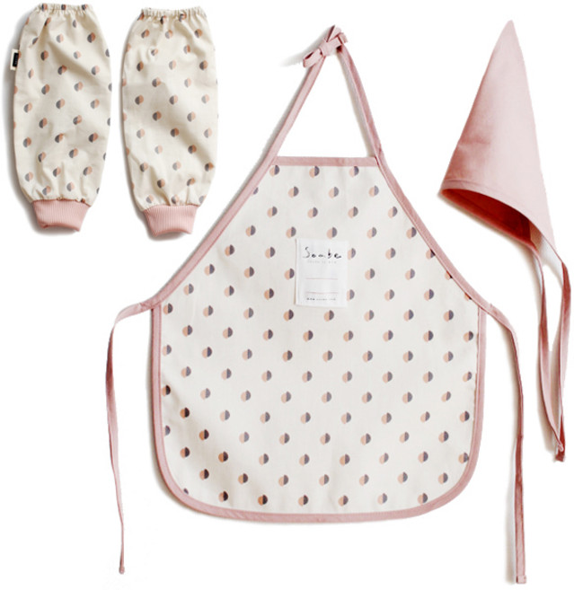 소아베 유아용 빈스 방수 프리미엄 면 앞치마 + 두건 + 팔토시 + 파우치