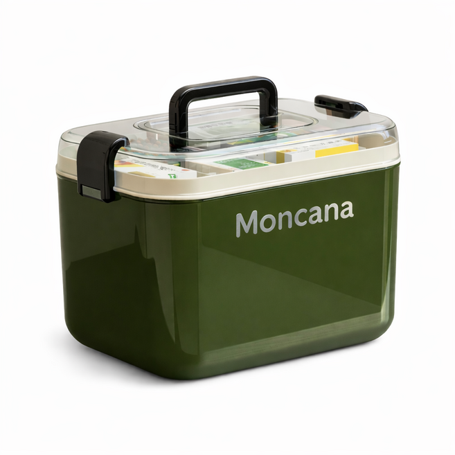 BK 이중 레이어 약 보관함 대형 구급상자, 그린