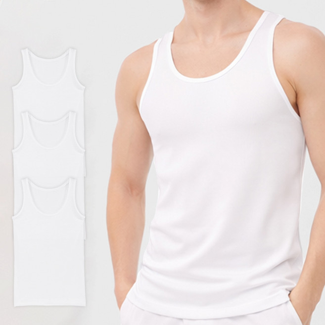 BYC 3매입 스포츠 남성 런닝 여름 쿨 러닝 나시 흰색 메리야스 데오니아 민소매 런닝셔츠 남자 상의 속옷 세트